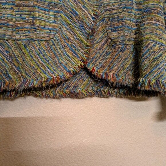 Laura Ashley Multicolored Striped Fringed Tweed Jacket With Single Button - Picture 6 of 12